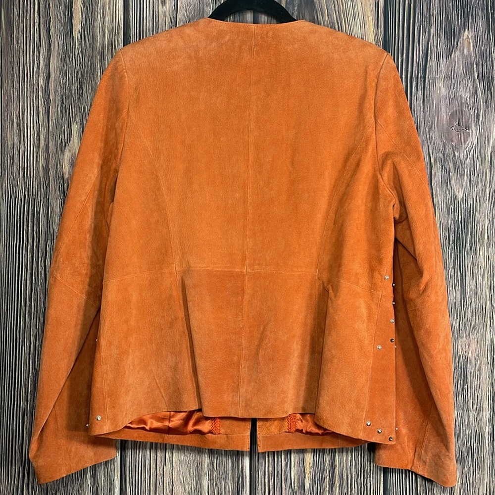 %100 GENUINE LEATHER Bradley Bayou leather jacket orange with stud size medium - Picture 3 of 11